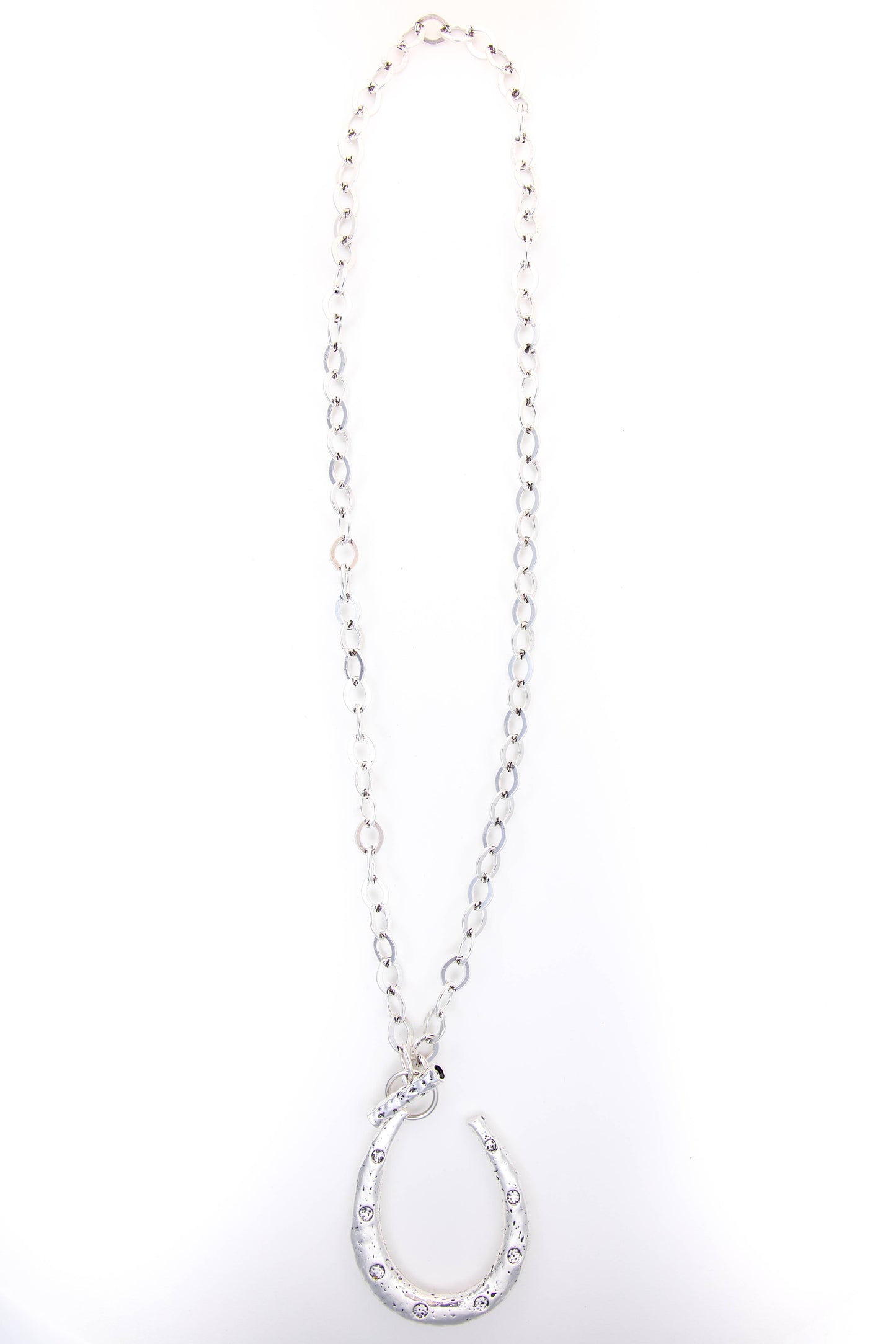 34" Silver Chain Necklace w/ Large Horseshoe Pendant
