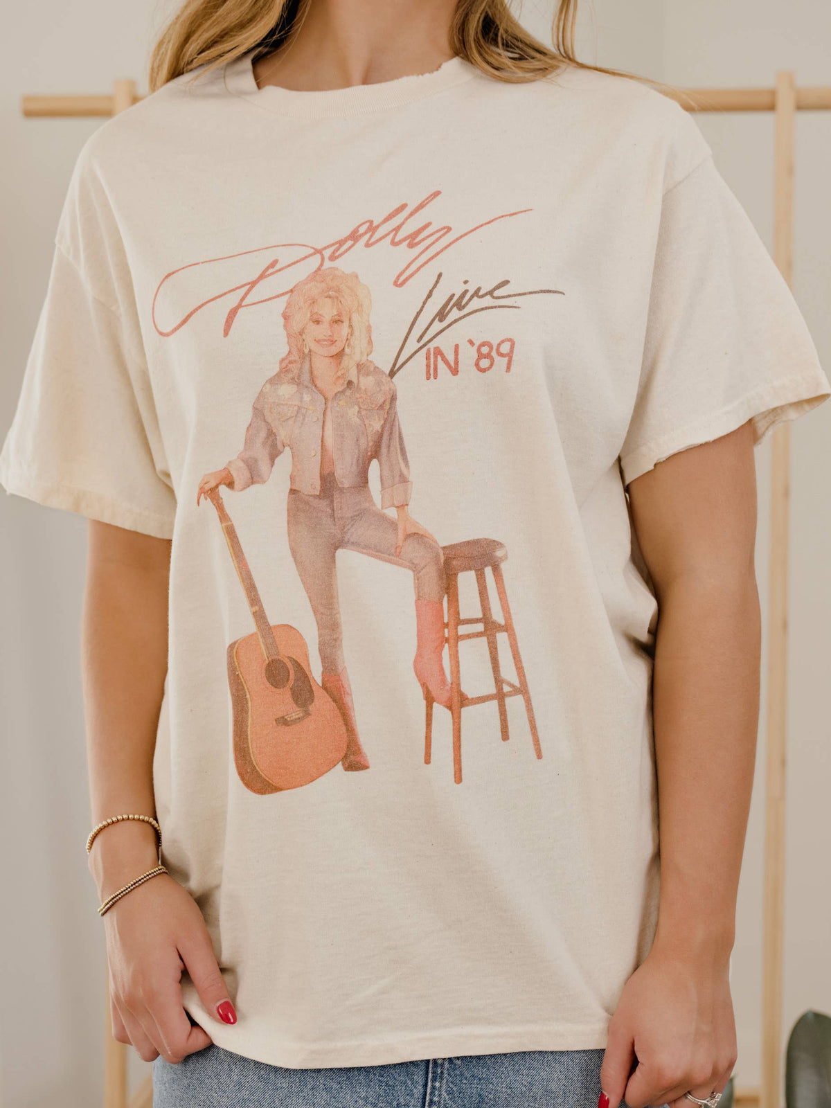 Dolly Parton Live in '89 Off White Thrifted Graphic Tee