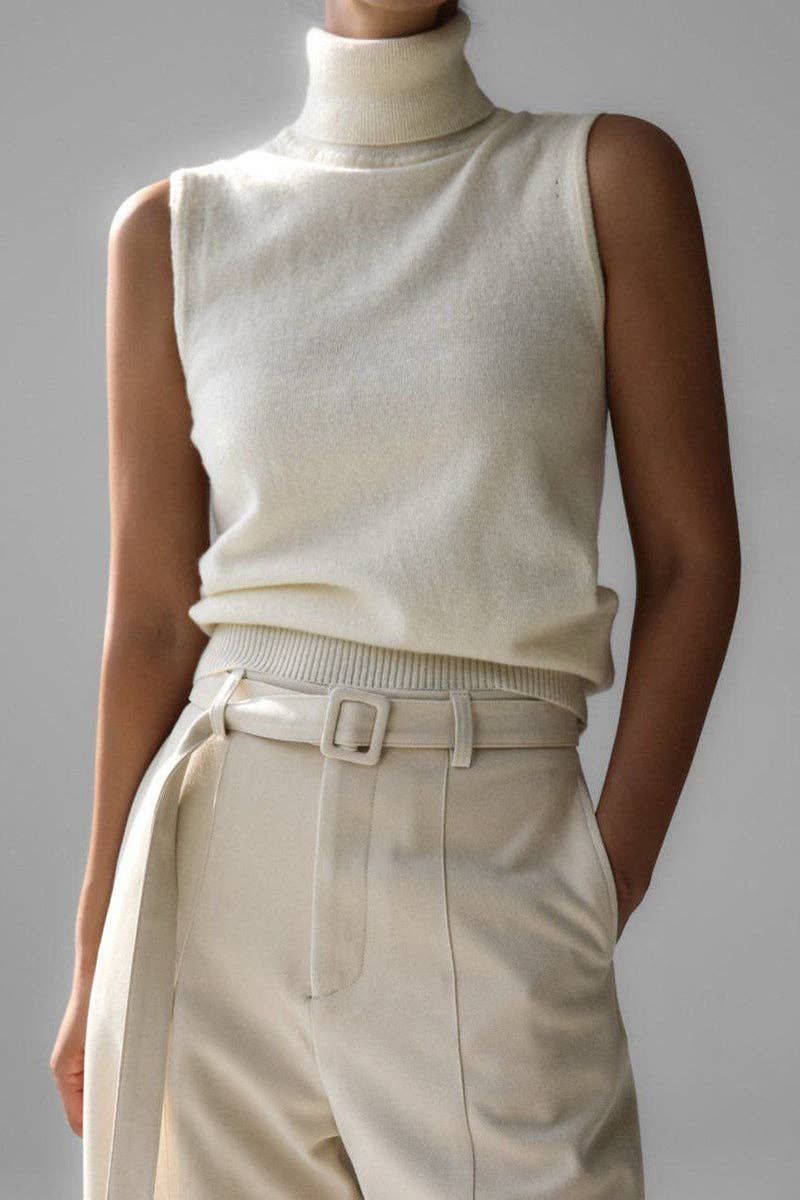 Sleeveless Turtleneck Tank Top: GREEN / S