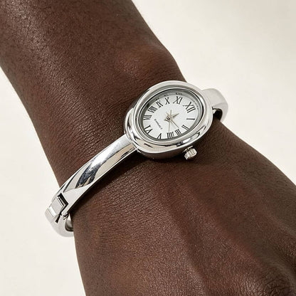 Elowen Oval Roman Numeral Bangle Watch: Silver