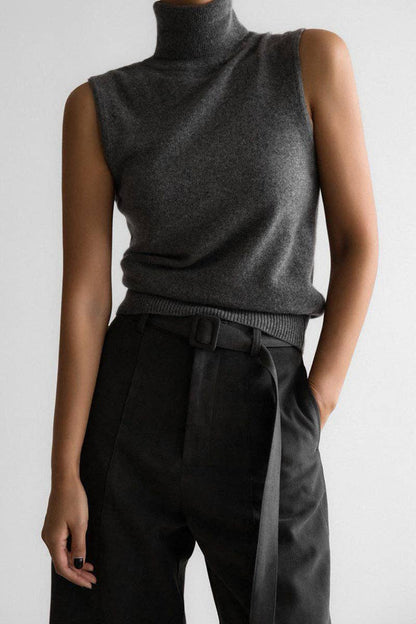 Sleeveless Turtleneck Tank Top: GREEN / S