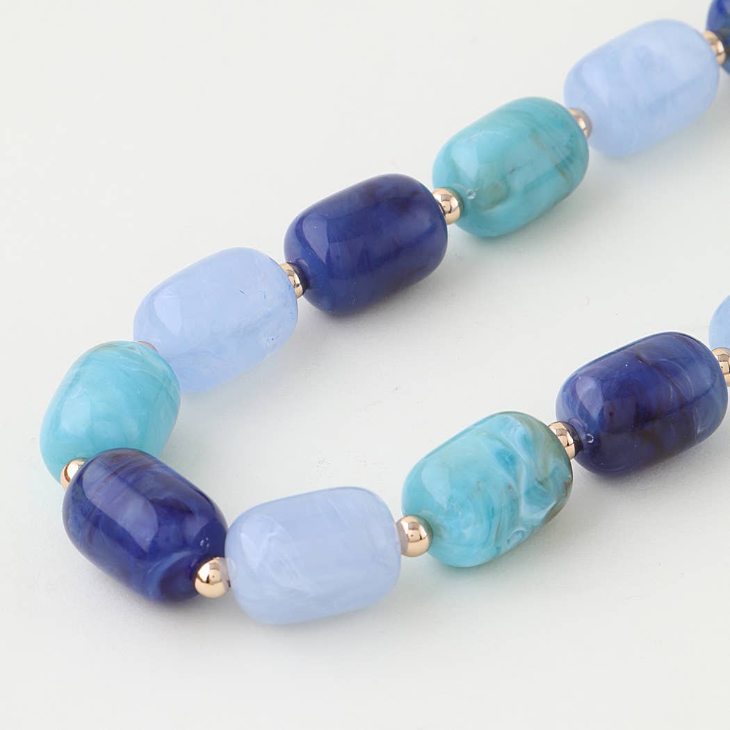 Multi Marble Stone Tube Beaded Necklace: BR