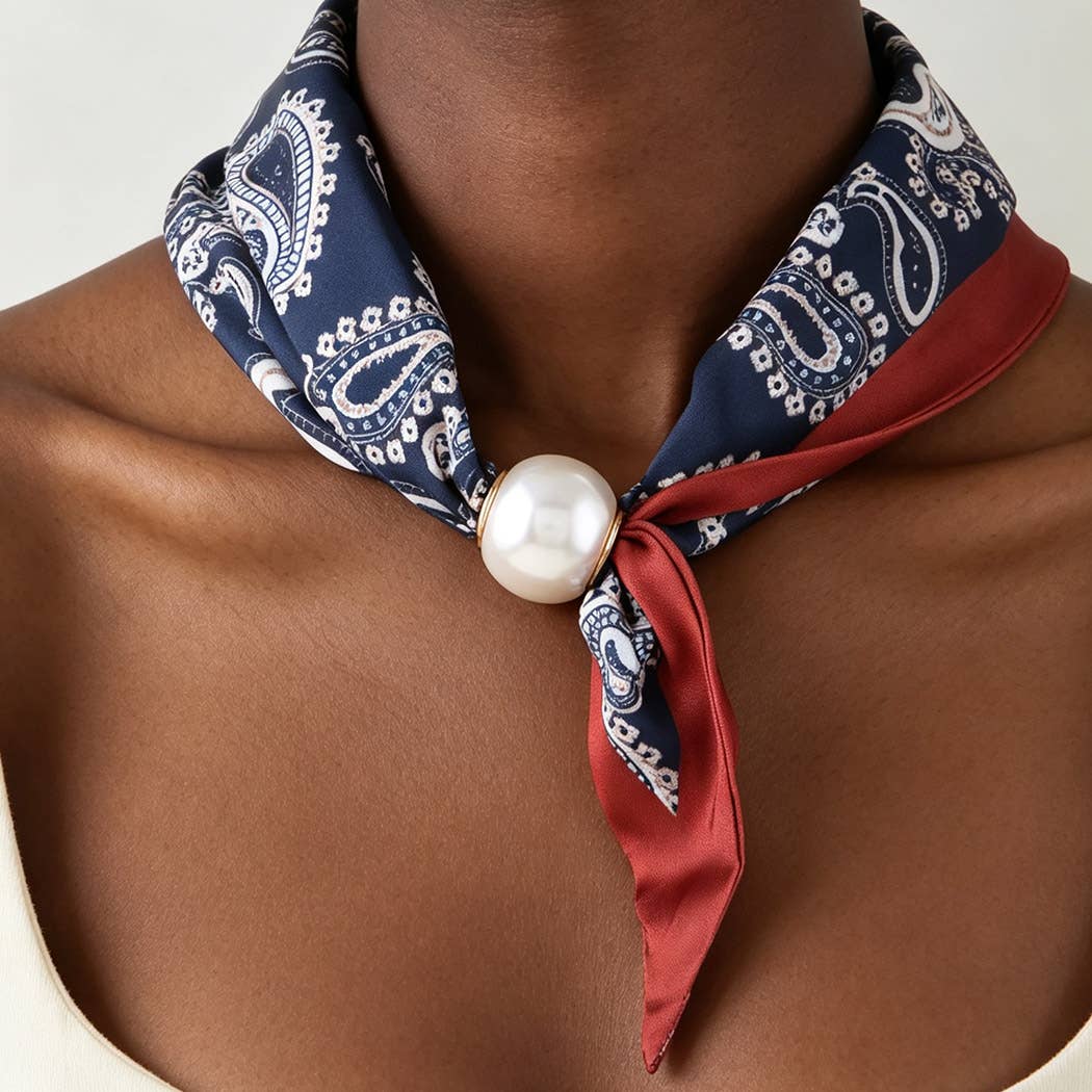 Antique Pearl Stone Toggle Scarf Necklace: BK