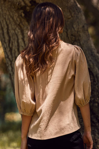 Millie Textured Blouse: Taupe