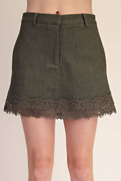 Delia Lace Denim Skort: Olive