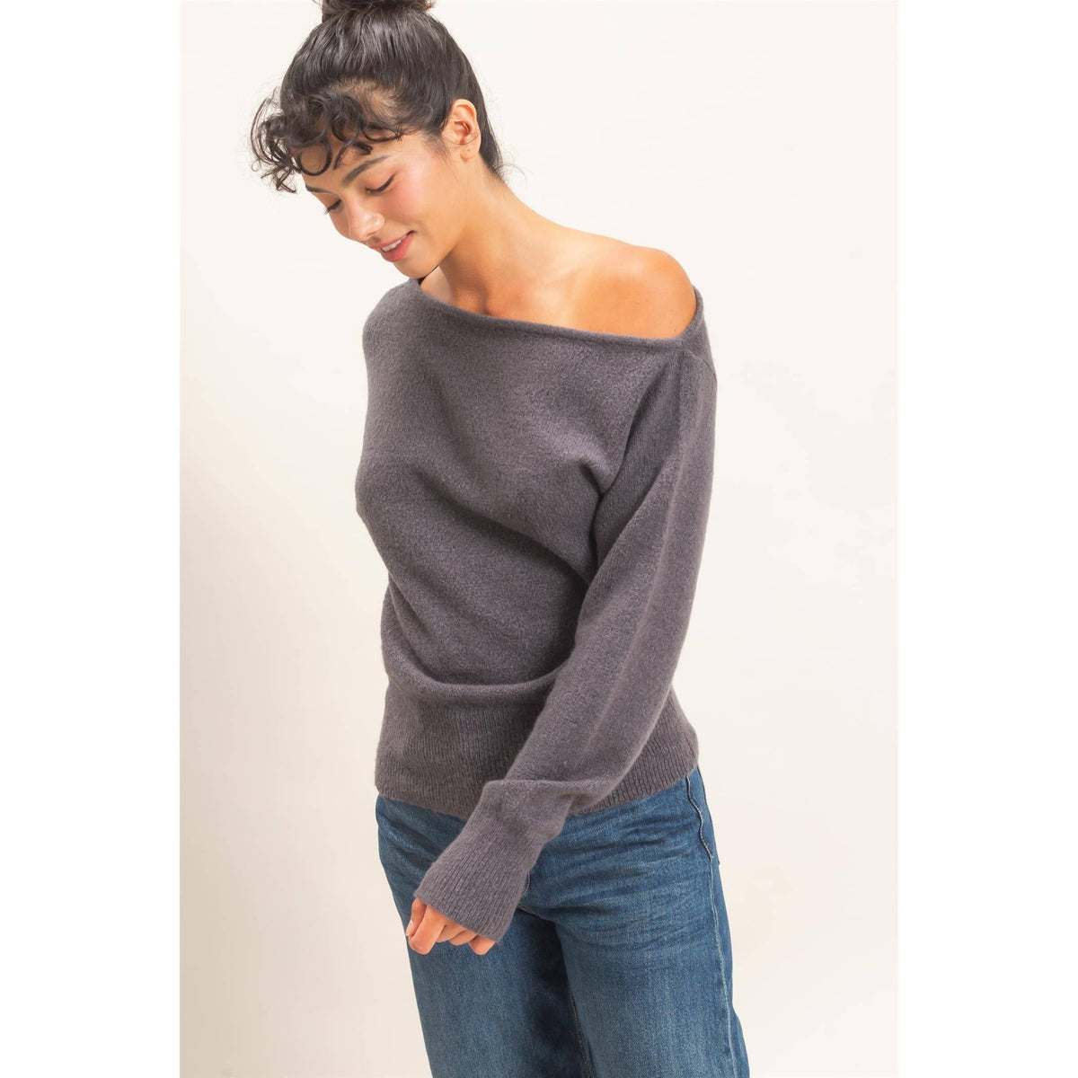 Off The Shoulder Sweater Top: TAUPE / S-M-L(2-2-2)