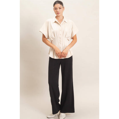 Suede Button-Down Blouse: CAMEL / S-M-L(2-2-2)