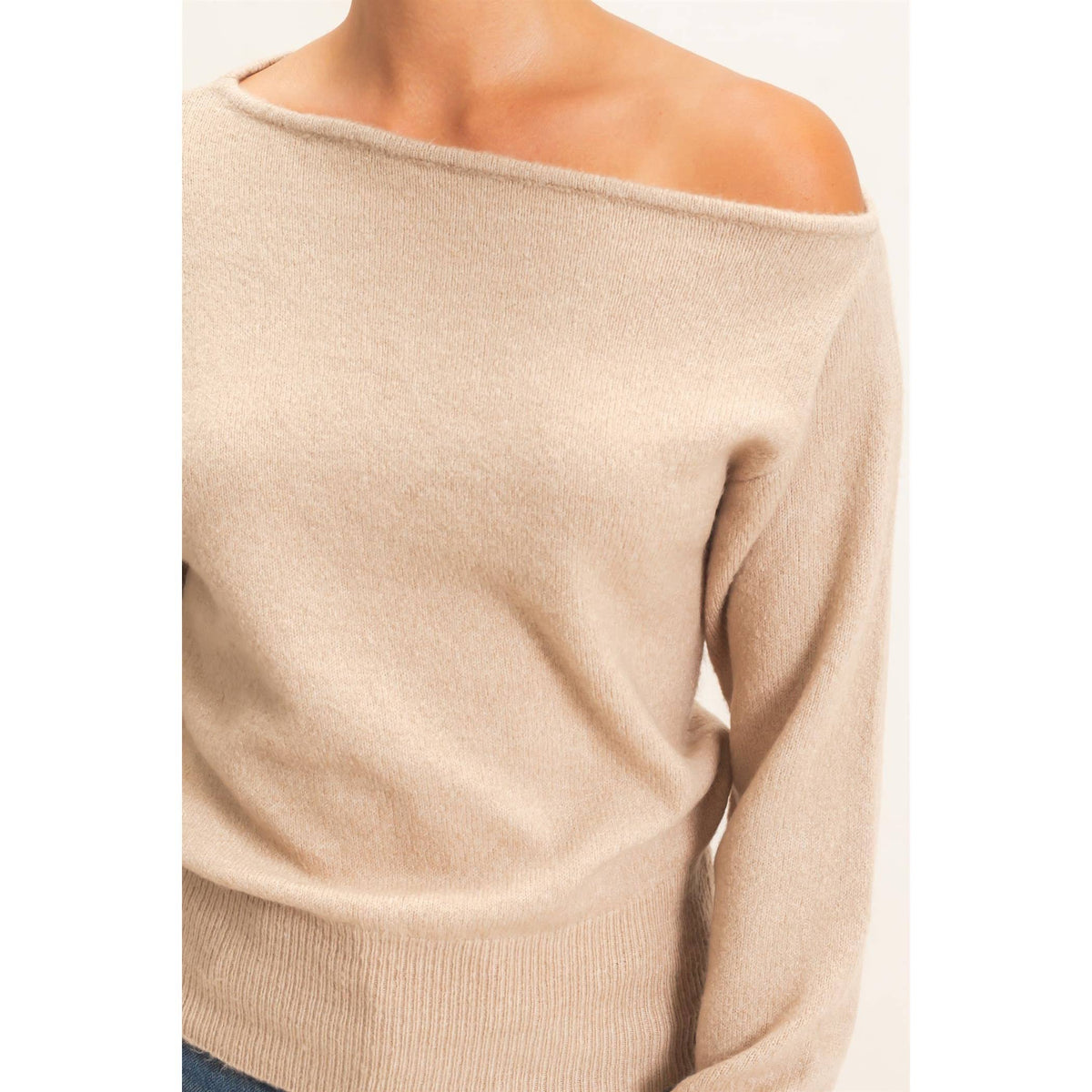 Off The Shoulder Sweater Top: TAUPE / S-M-L(2-2-2)
