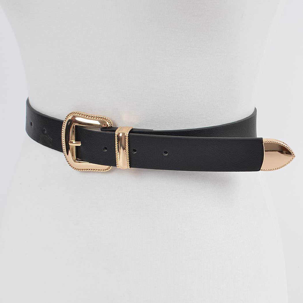 Three Pieces Metal Faux Leather Belt: Black