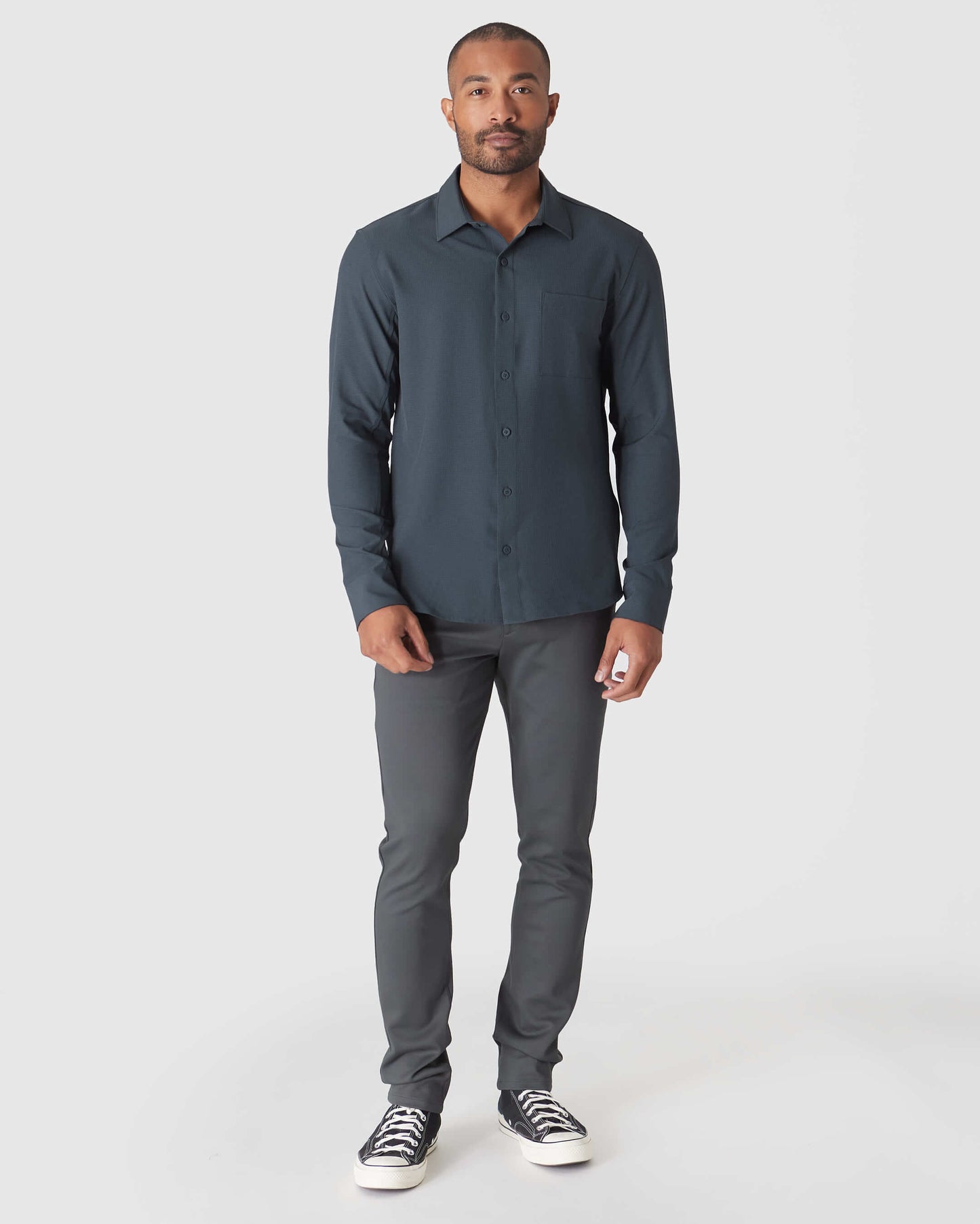 Heather Navy Long Sleeve Ripstop Commuter Shirt: XL