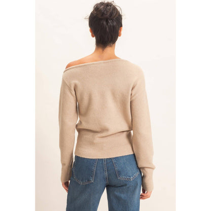 Off The Shoulder Sweater Top: TAUPE / S-M-L(2-2-2)