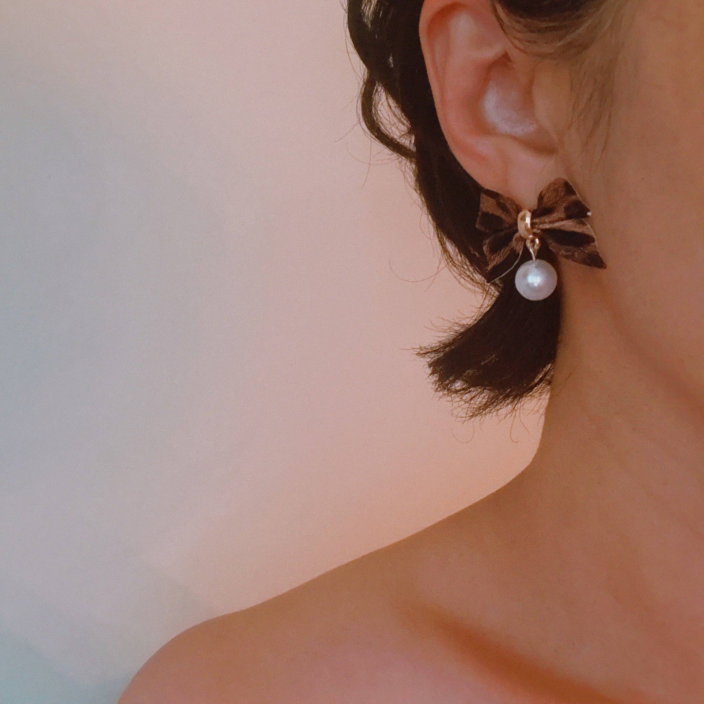 Leopard Luxe Bow and Pearl Drop Earrings