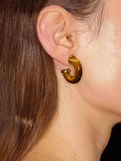 Quinnley 18K Gold Western Natural Stone Hoop Earring: Brown