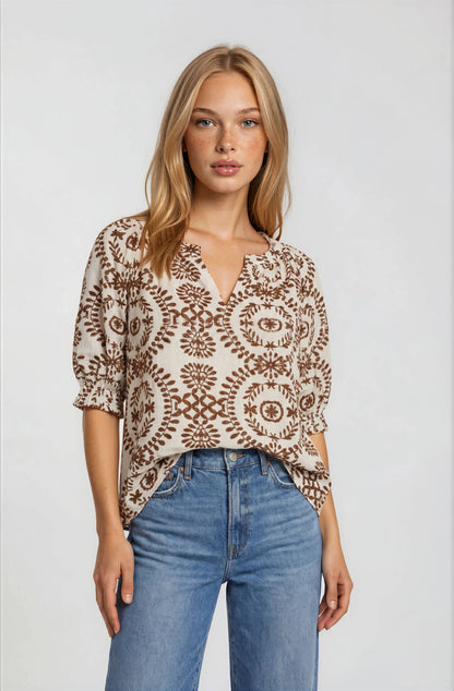 Corinne Printed Blouse: Brown