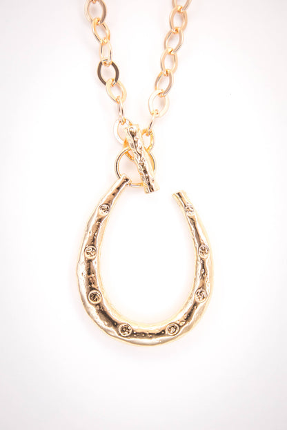 34" Gold Chain Necklace w/ Large Horseshoe Pendant