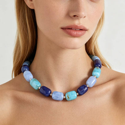 Multi Marble Stone Tube Beaded Necklace: BR