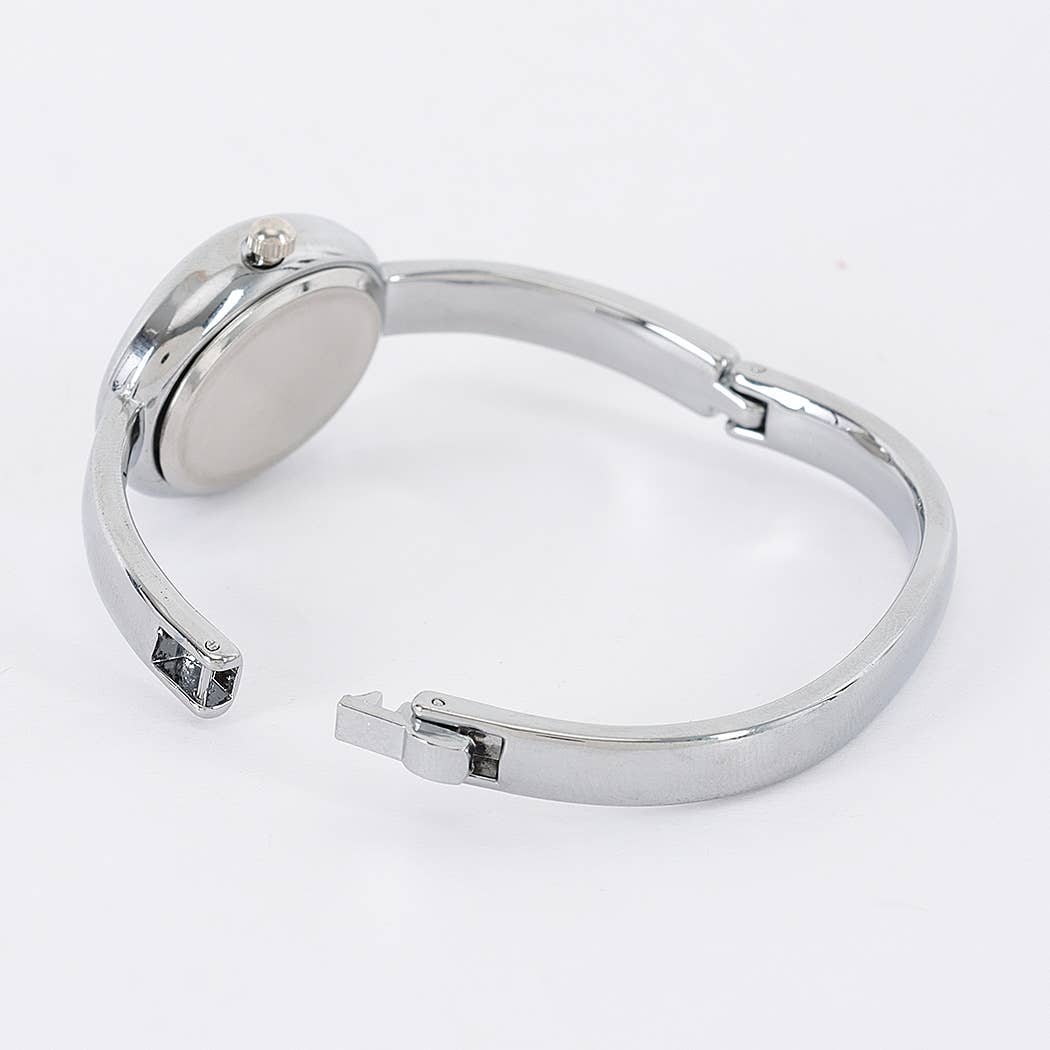 Elowen Oval Roman Numeral Bangle Watch: Silver