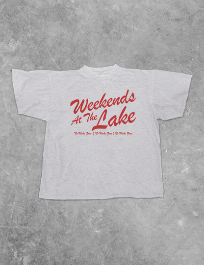 Weekends At The Lake, Summer Boxy Cotton T-Shirt: Ash Gray