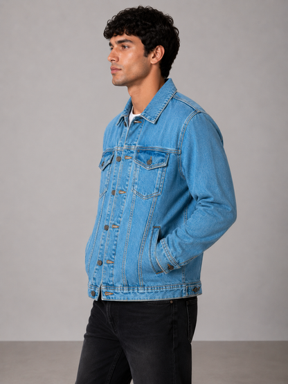 Caleb Classic Denim Trucker Jacket: Medium Blue