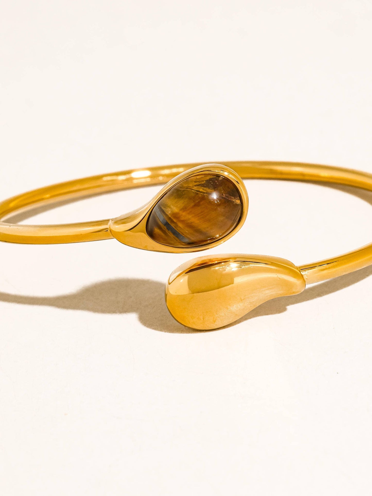 Harbor 18K Gold Non-Tarnish Open Cuff Stone Bracelet: White