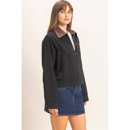 Twill Jacket With Corduroy Collar: DARK TAUPE