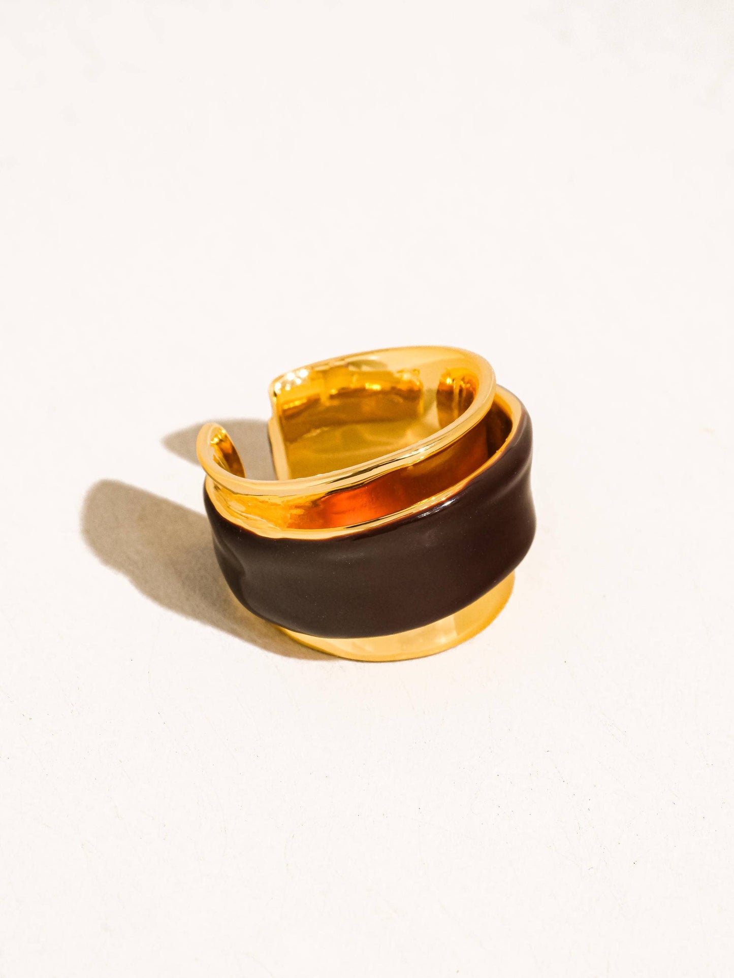 Josiah 18K Gold Layered Enamel Band Ring: Brown / 7