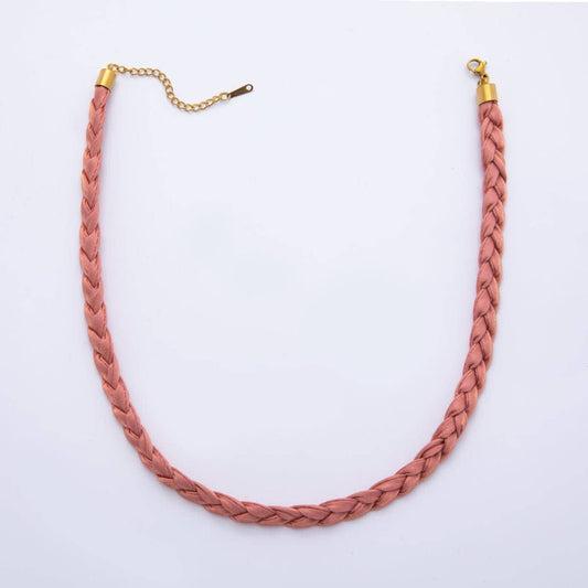 Handmade Fabric Braided Bandana Necklace 17 inch long: Pink Braid