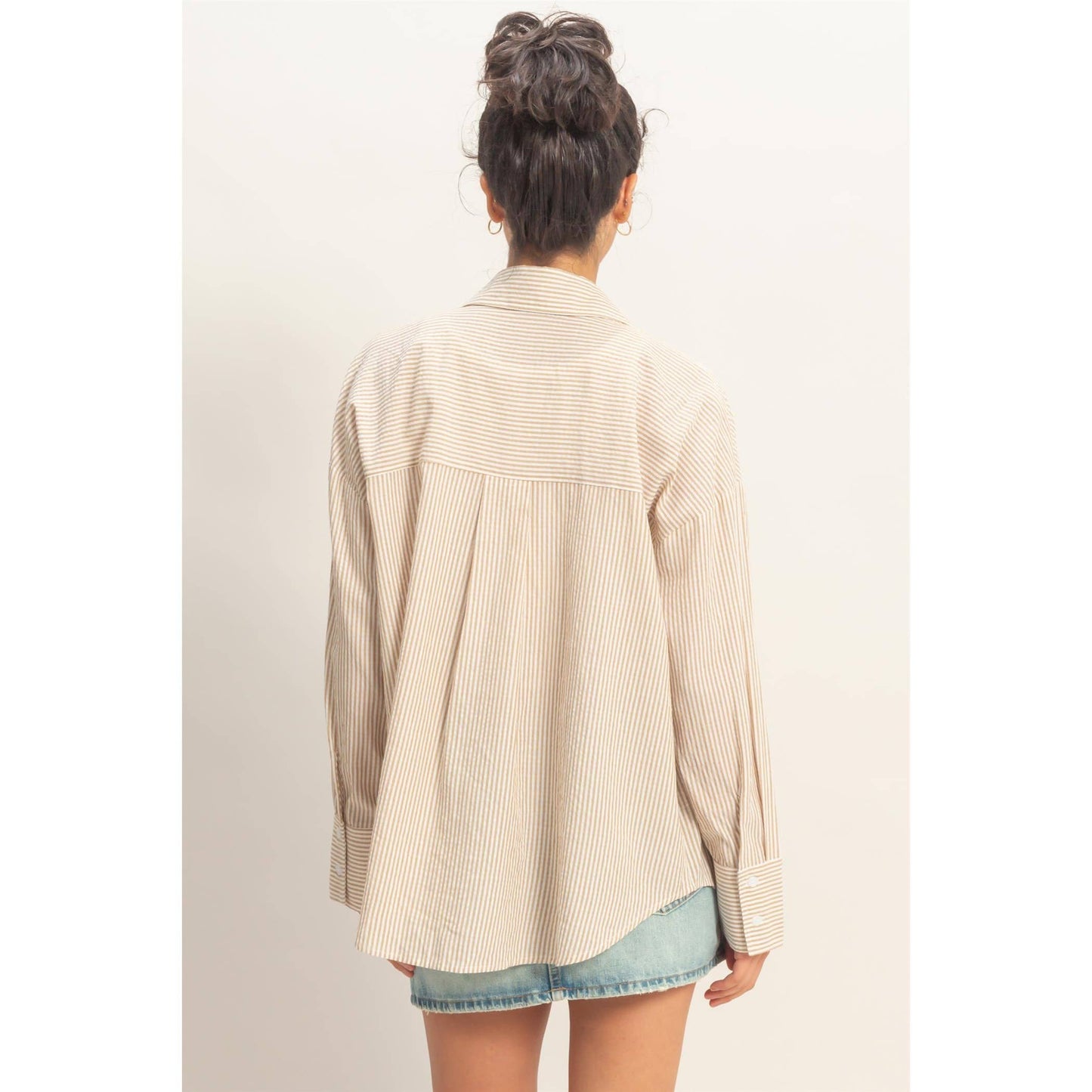 The Parker Striped Button-Up Shirt: TAUPE