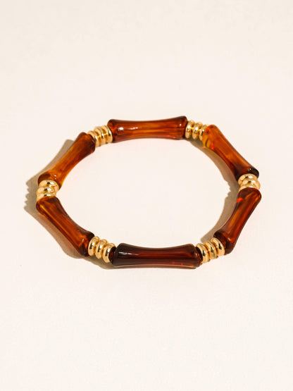 Alun 18K Gold Non-Tarnish Bamboo Resin Bangle Set: Brown