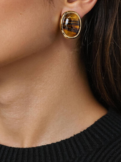 Dahlia 18K Gold Vintage Natural Stone Earring: Brown