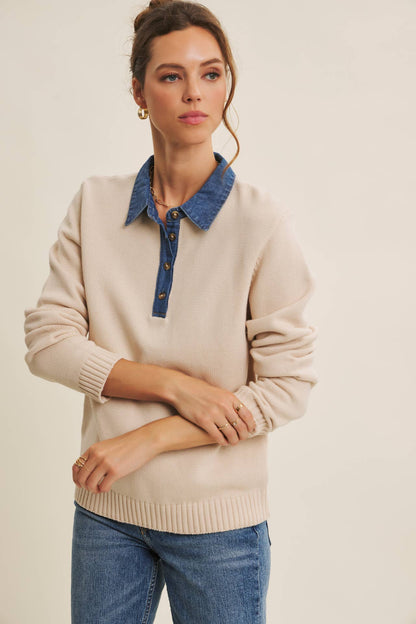 Classic Yet Endlessly Wearable Henley Sweater Top: Ecrus