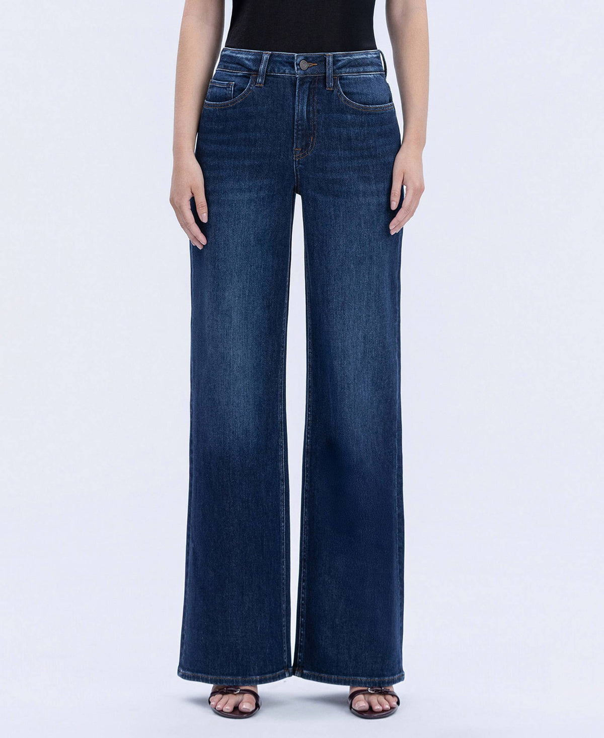SUPER HIGH RISE FULL LENGTH DARK WASH WIDE JEANS T6937: UPLIFTED JEWEL / 31
