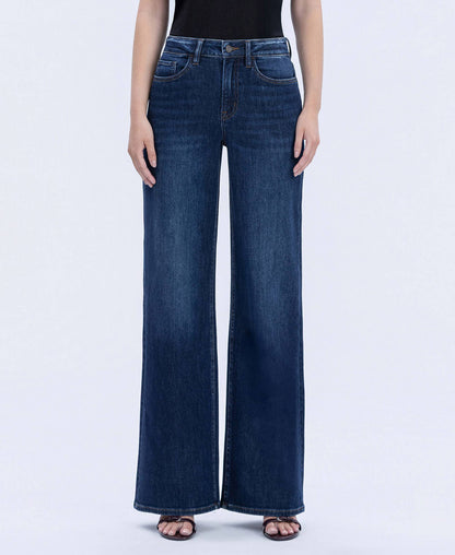 SUPER HIGH RISE FULL LENGTH DARK WASH WIDE JEANS T6937: UPLIFTED JEWEL / 31