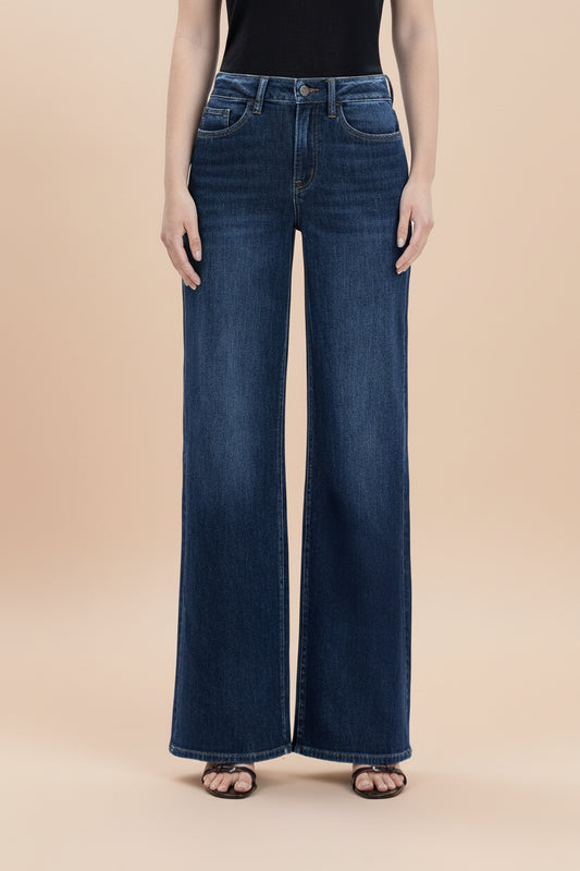 Super High Full Length Dark Wash Wide Jeans: Uplifted Jewel