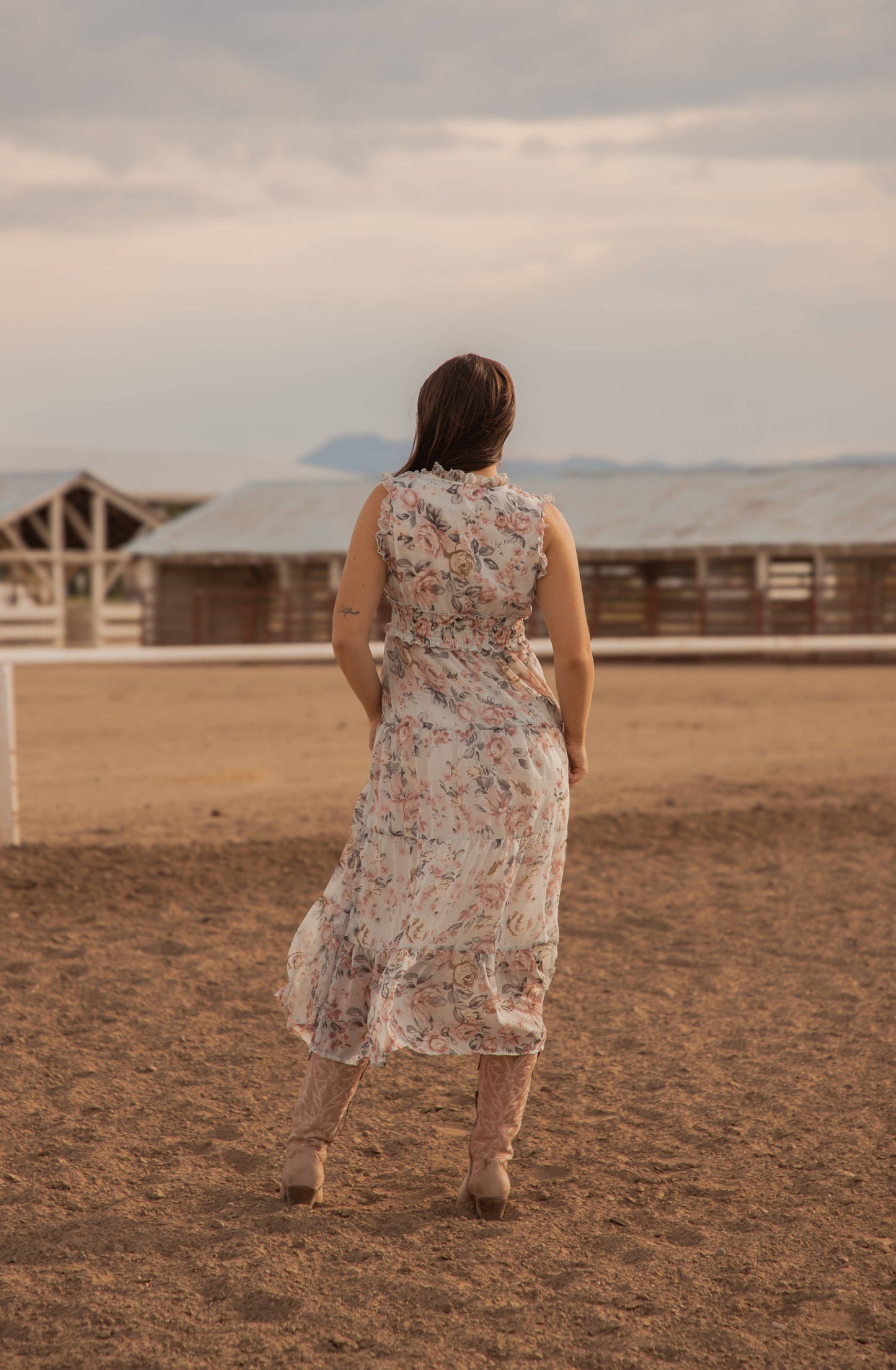 Colette Western print Woven long Dress: Floral Blue/Pink