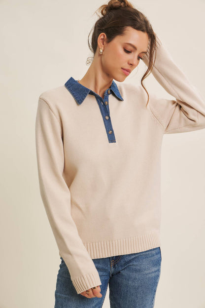 Classic Yet Endlessly Wearable Henley Sweater Top: Ecrus