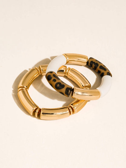 Aira 18K Gold Non-Tarnish Chunky Leopard Resin Bangle Set: Leopard
