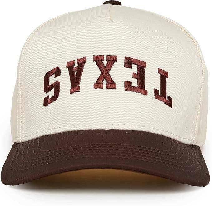 Two Tone Embroidered Cap - Texas (Upside Down) - Brown/Beige