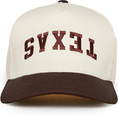 Two Tone Embroidered Cap - Texas (Upside Down) - Brown/Beige