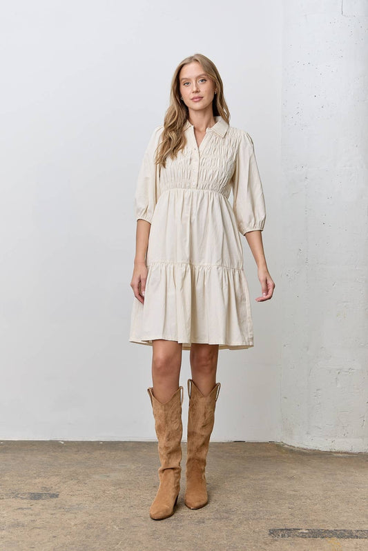 Mary Collar Mini Dress: Oatmeal