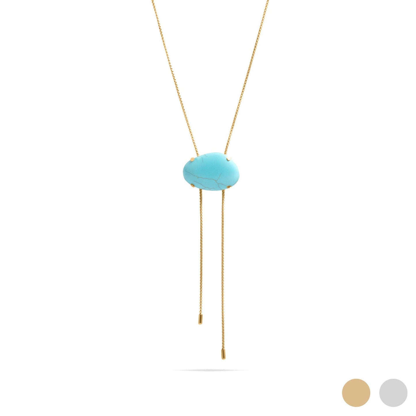 18K Gold Stainless Steel Turquoise Charm Bolo Necklace: Gold