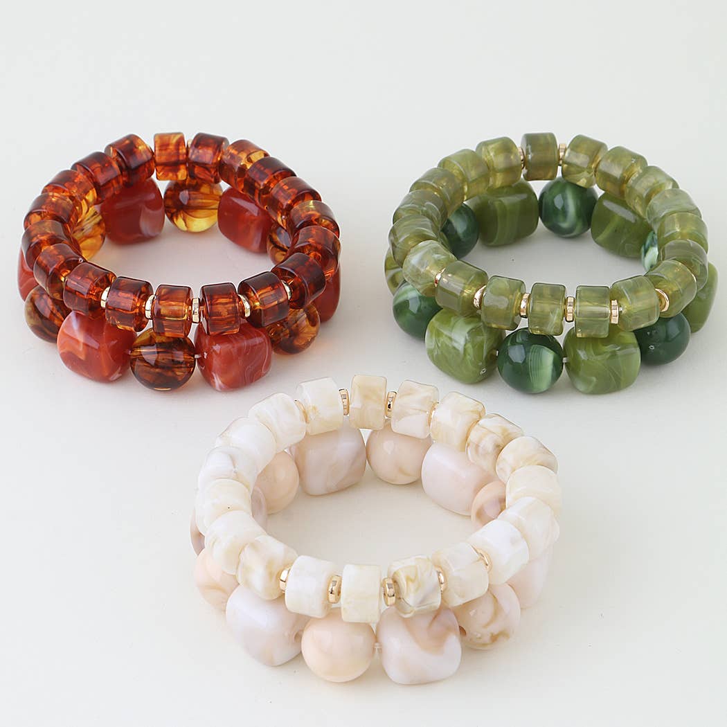 Double Marble Stone Beaded Bracelet: GR
