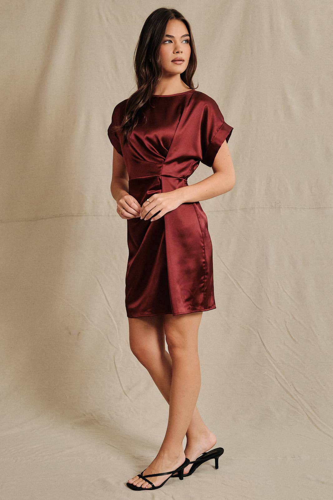 Juliette Satin Mini Dress: Burgundy