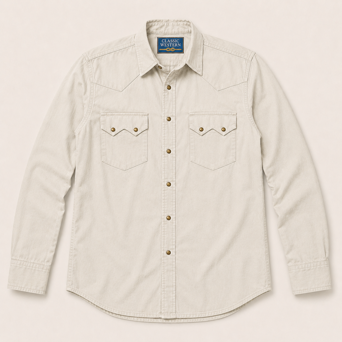 Men's Ecru Solid Long Sleeve Cowboy Western Snap Shirt