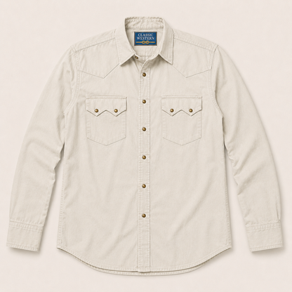 Men's Ecru Solid Long Sleeve Cowboy Western Snap Shirt