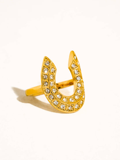 18K Gold Non-Tarnish CZ Horseshoe Ring: Yellow Gold / Maevric-Large