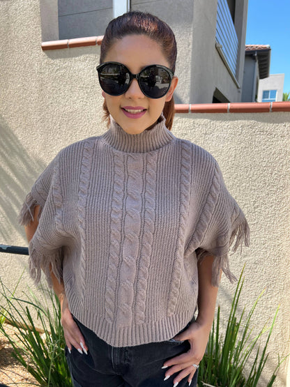 Cider | Turtleneck Poncho with Tassel Trim