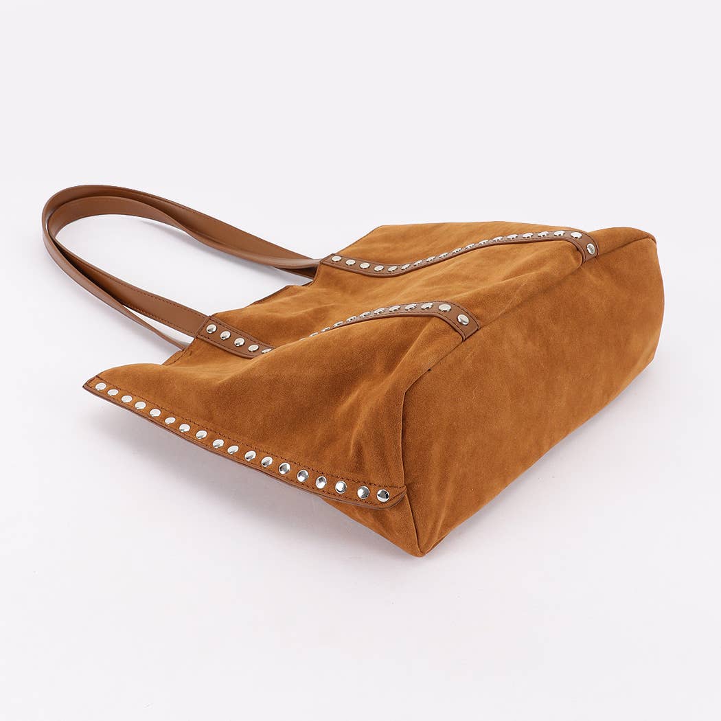 Imogen Studded Faux Suede Tote Bag: Camel