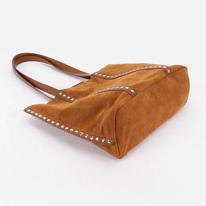Imogen Studded Faux Suede Tote Bag: Camel