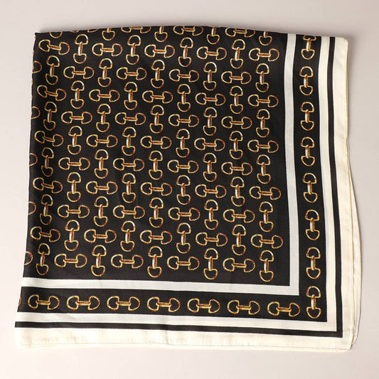 Black Satin Horsebit Print Light Weight Soft Scarf